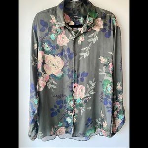 Zara men’s floral sheer button up shirt.